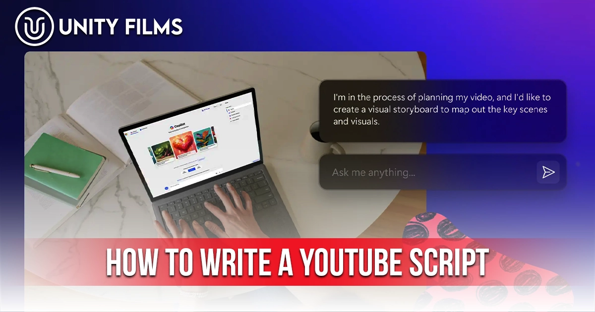 How to write a YouTube script with AI assistance on a laptop