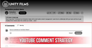 YouTube Comment Strategy showing the comments section on a YouTube video with techniques to increase engagement, visibility, and audience interaction.