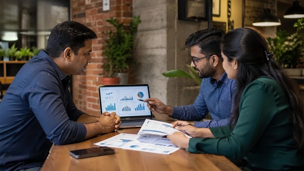 Digital marketing team discussing business strategy