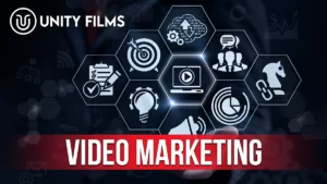 Video marketing for small business in Pakistan shown as strategy, targeting and analytics icons around a play button