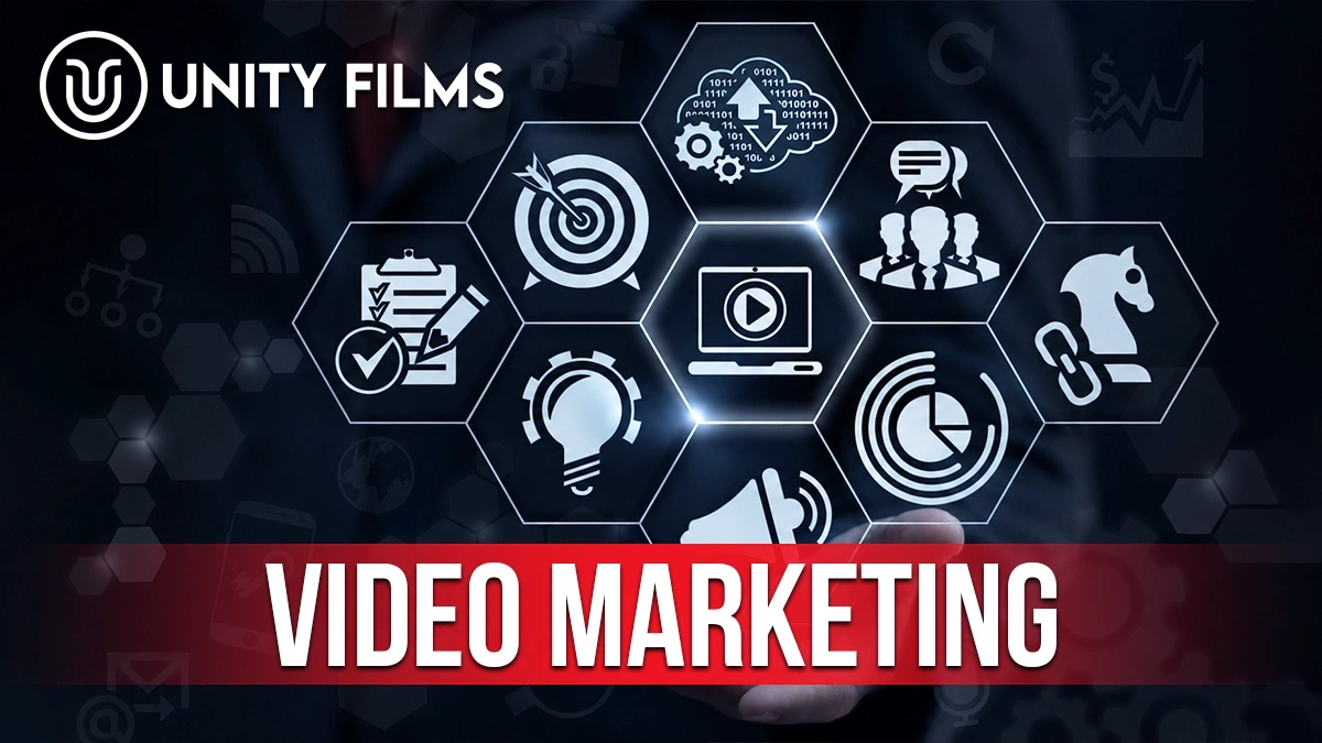 Video marketing for small business in Pakistan shown as strategy, targeting and analytics icons around a play button