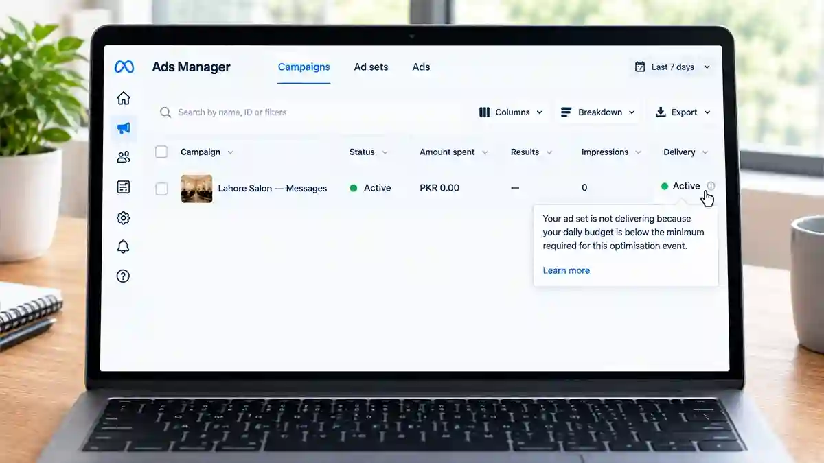 Delivery column tooltip in Ads Manager naming the exact reason an ad set is not delivering