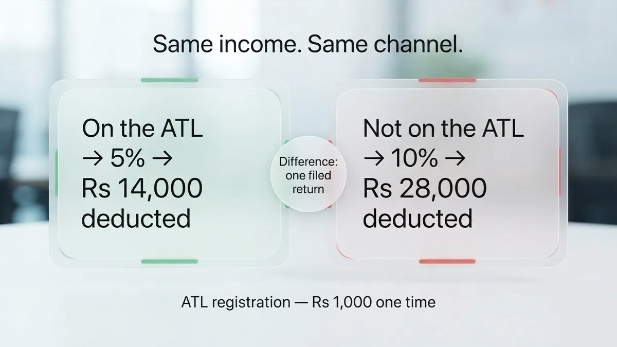 Side by side comparison of tax deducted on the same creator income when on the Active Taxpayers List versus not on it