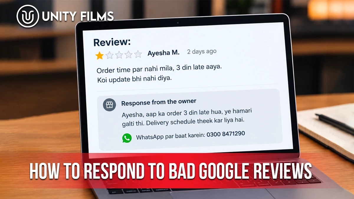 How to respond to bad Google reviews shown as a one-star complaint with a short owner reply naming the problem and moving to WhatsApp