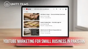 YouTube marketing for small business in Pakistan shown as search results where local furniture channels answer buyer questions in Roman Urdu