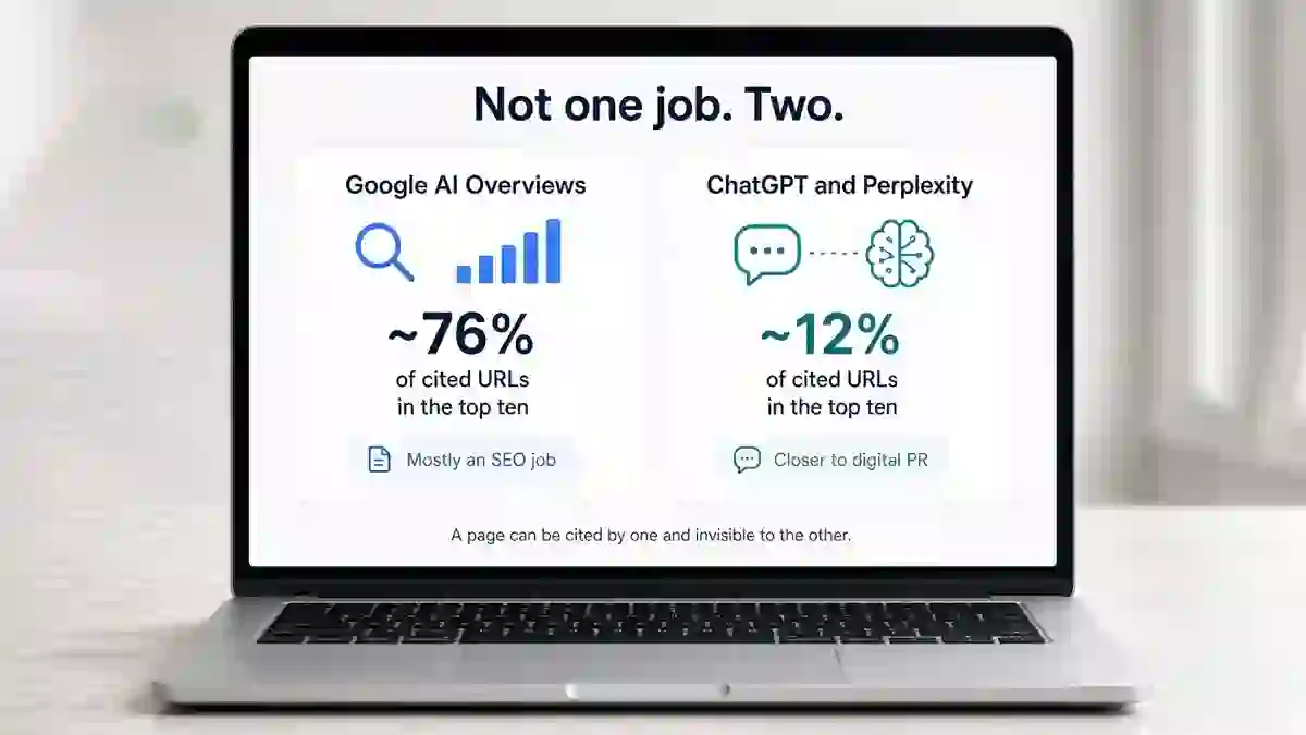 Google AI Overviews citing mostly top-ten pages compared with ChatGPT and Perplexity citing from a much wider pool