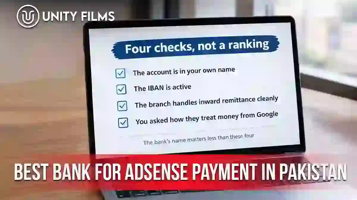 Best bank for AdSense payment in Pakistan shown as four checks on the account rather than a ranked list of banks